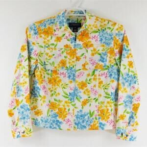 Jones New York Signature Cotton Blend Floral Long Sleeve Jacket Womens Medium